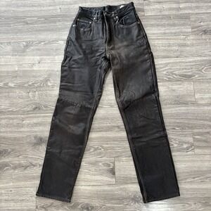 VTG Wash & Wear Leather Pants Womens 24 Brown Straight Leg Cowgirl Ranch Riding